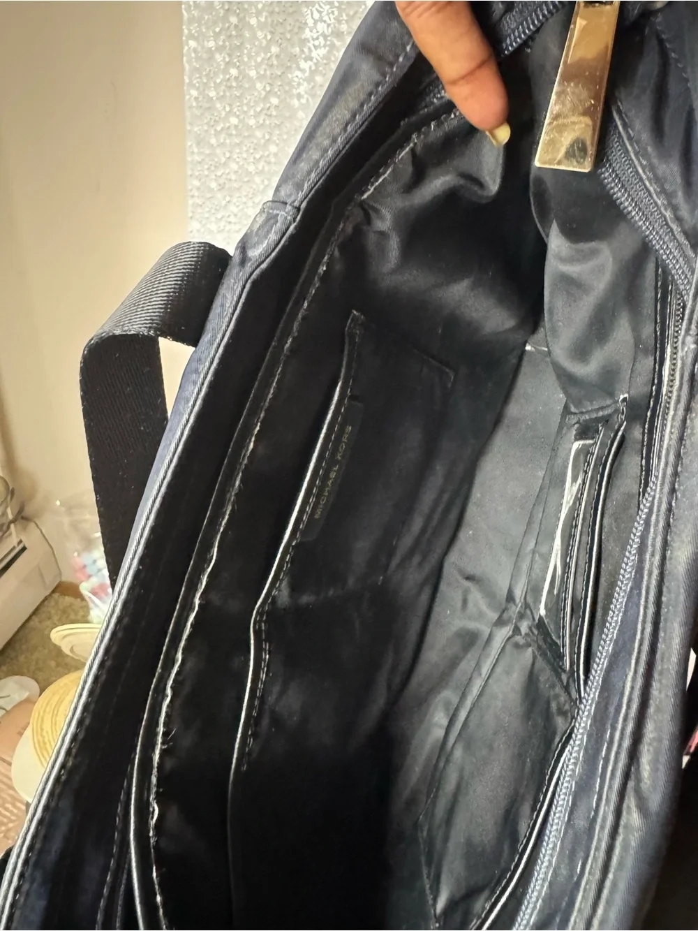Michael Kors Navy Blue Nylon Tote with Front Zip Pocket